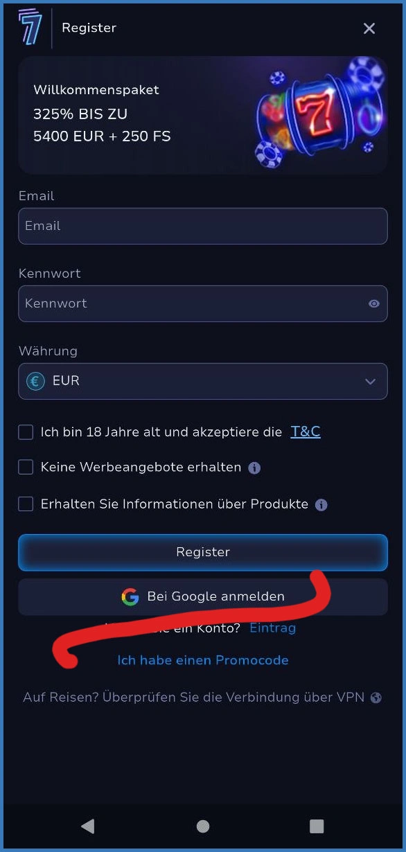 Registrierung bei 7Bit Casino Schritt für Schritt